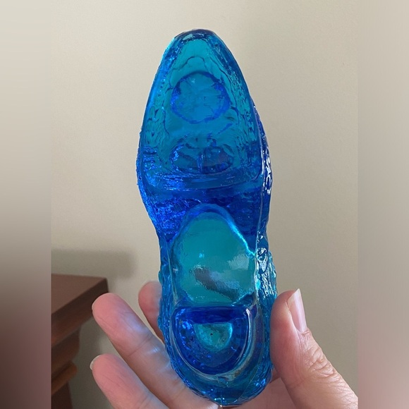 Vintage Vibrant Blue Glass Shoe Cabbage Rose By Kanawha Glass Co. - Picture 6 of 8
